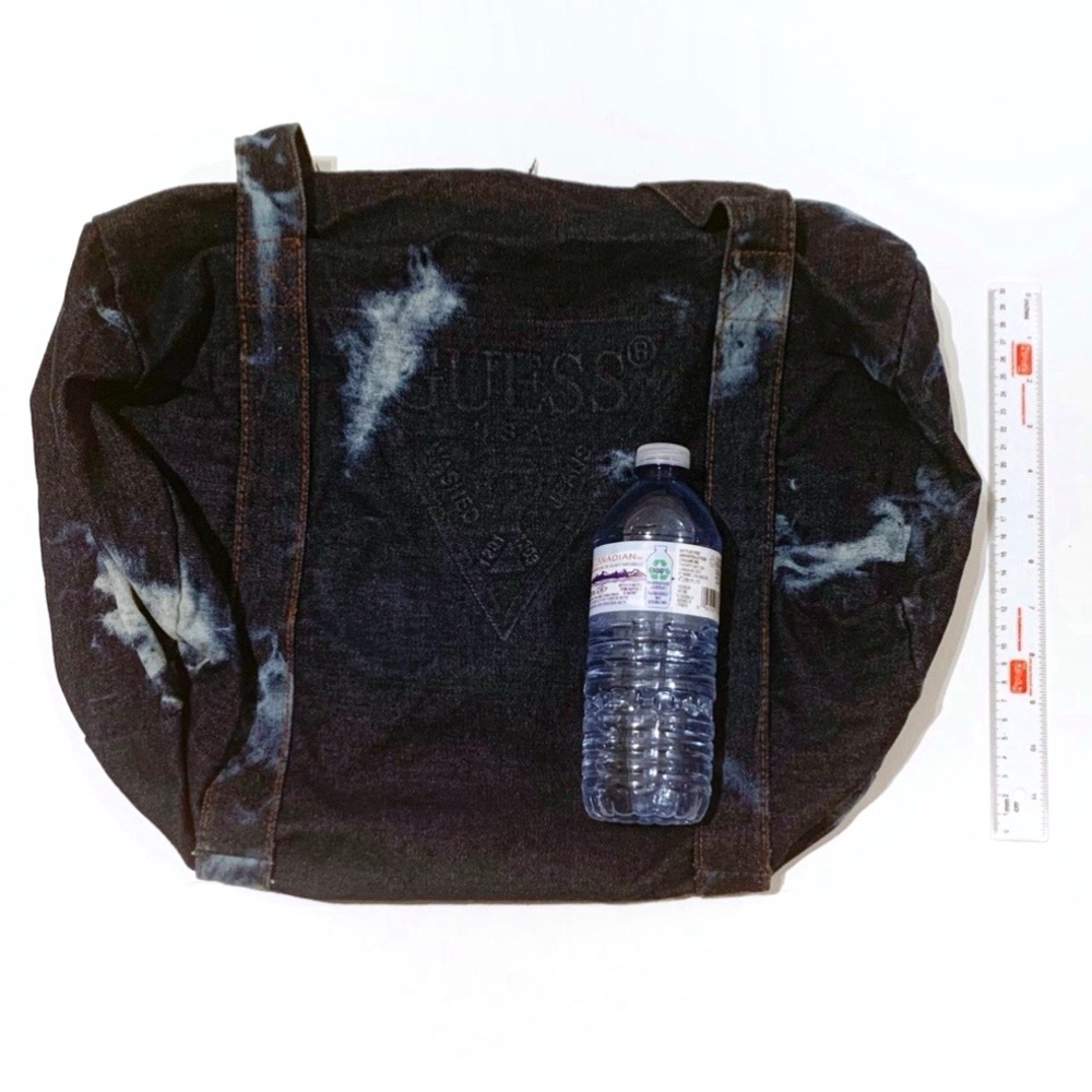 Guess Navy Blue Tie-Dye Canvas Tote with Brown Accent - Picture 10 of 10